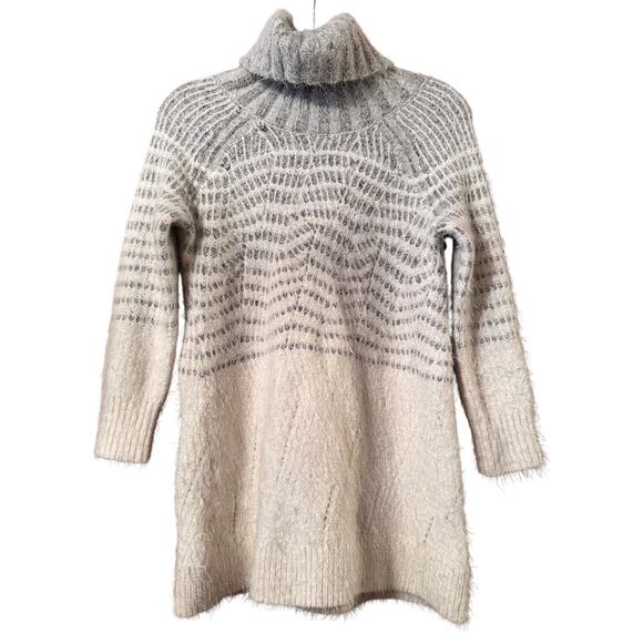 Sleeping on Snow Sweater Dress Tunic Gray Ombre Mock Neck Long Sleeve - Picture 1 of 7